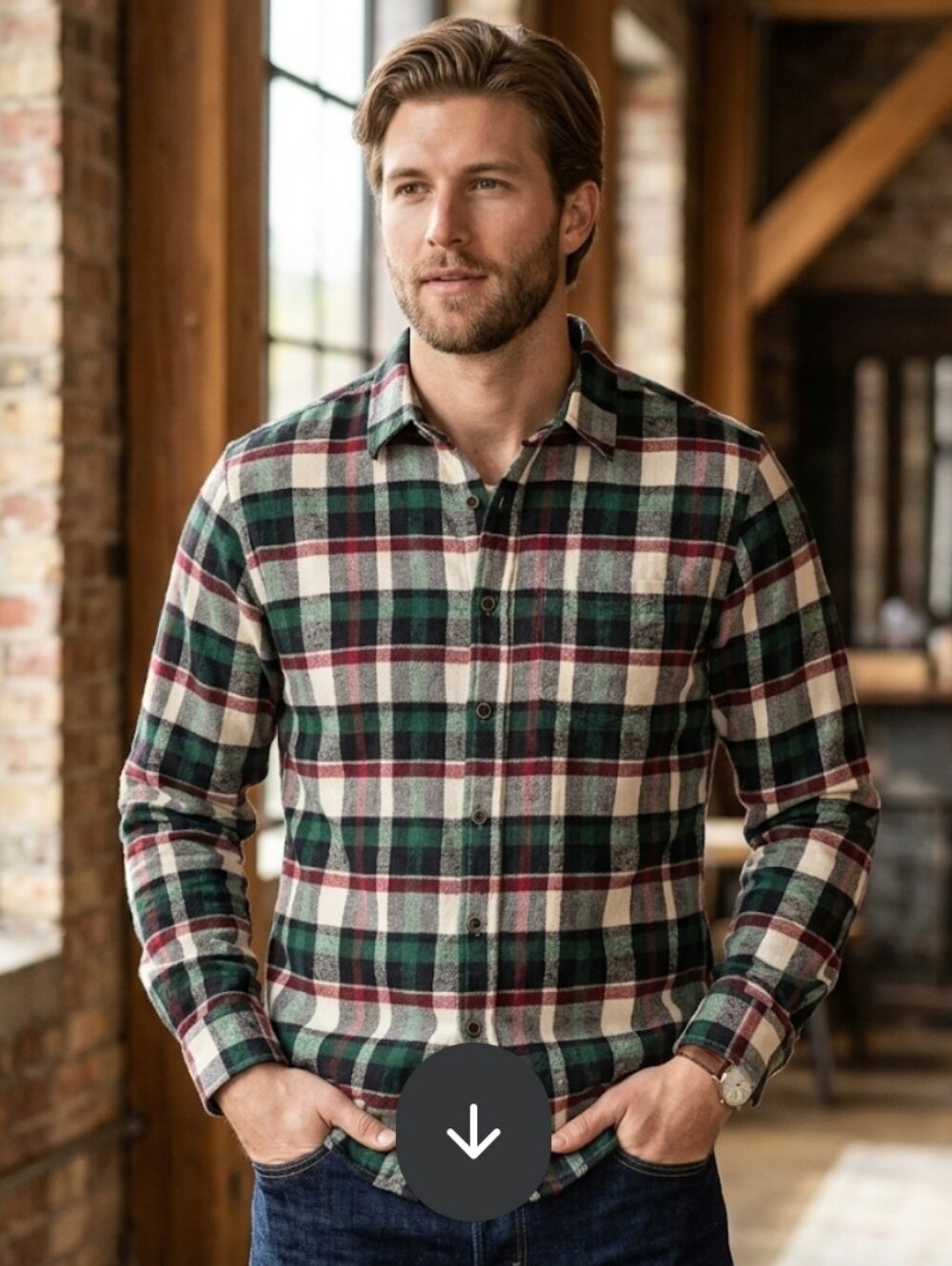 Jachs Mfg Co. Men's XL Flannel Shirt Green Red Plaid Long Sleeve Button Down